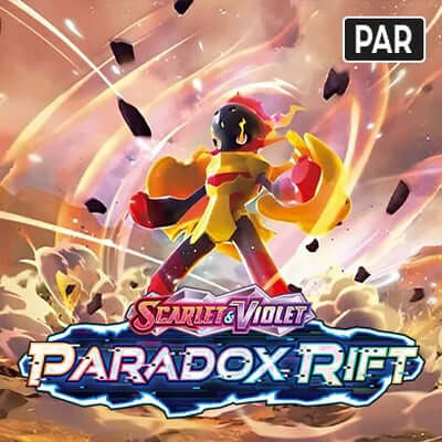 Scarlet & Violet Paradox Rift PAR Pokémon promotional image featuring vibrant artwork and dynamic character design.