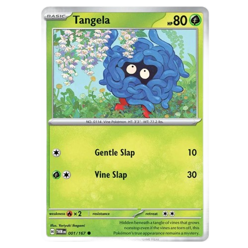 Twilight Masquerade Pokémon TCG card featuring Tangela, a colorful Pokémon with tangled vine-like appearance.