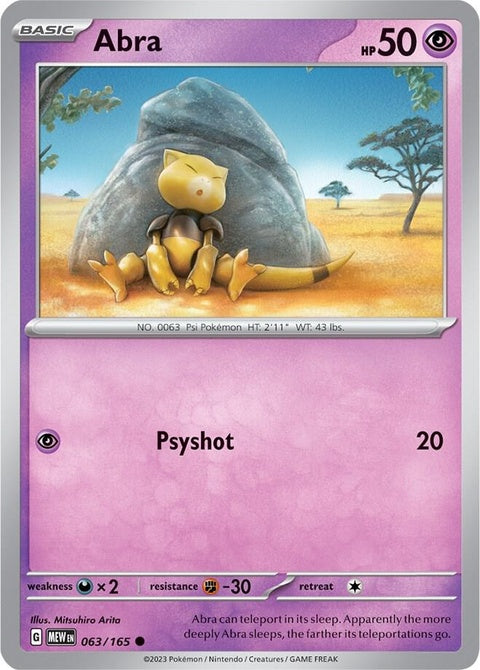 Pokémon Abra single trading card featuring Abra with artwork and details on a collectible Pokémon card.