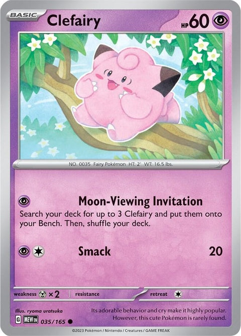 Image of Pokémon 151 Clefairy trading card from the Singles series, featuring a pink fairy-like Pokémon with large ears and a gentle expression.