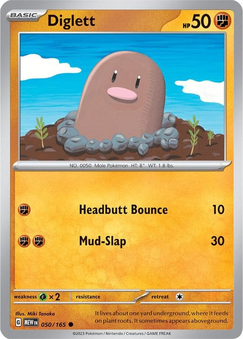 Pokemon Diglett single card from the 151 series, featuring the iconic ground-type Pokémon on a collectible card.