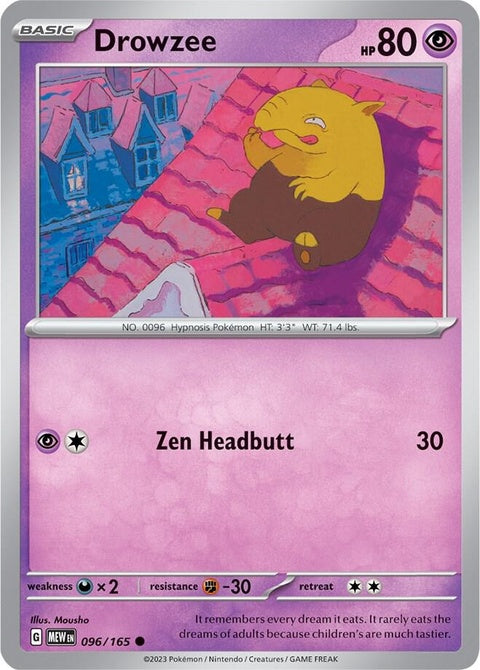 Image of Pokémon Drowzee from the Singles series, featuring a yellow and brown Psychic-type creature in a natural pose.