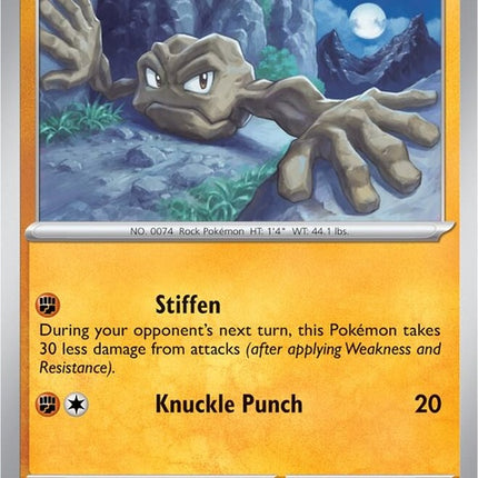 Pokémon Geodude single card from the 151 series, featuring the rock-type Pokémon with a close-up illustration.