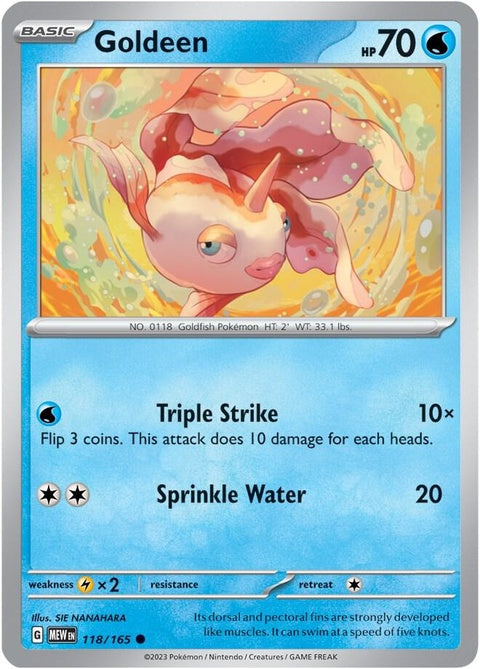 Pokémon Goldeen single card from the 151 series, featuring vibrant artwork and detailed illustration of the Water-type Pokémon.
