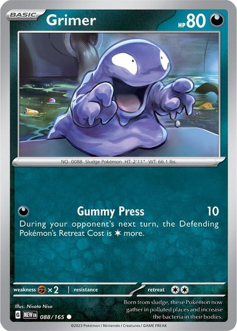 Image of Pokémon Grimer, a purple sludge-like creature from the Pokémon singles card collection.