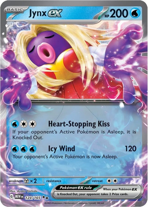 Pokémon Jynx EX trading card from the 151 set, featuring Jynx with colorful artwork and card details.