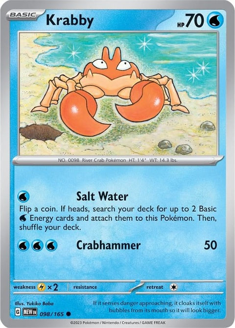 Pokémon Krabby single card from set 151, featuring detailed illustration of the crab Pokémon on a white background.