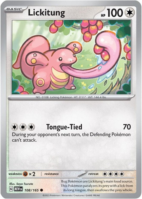 Lickitung Pokémon card from the Singles series, featuring the Pokémon Lickitung with its distinctive tongue and colorful artwork.