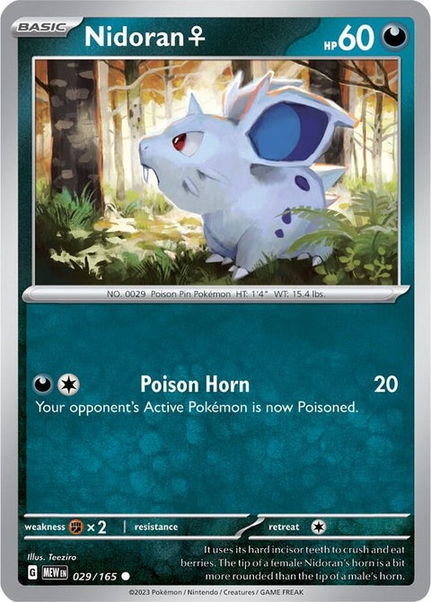 Image of Pokémon Nidoran Female, a collectible trading card from the Pokémon Singles series, featuring detailed artwork.