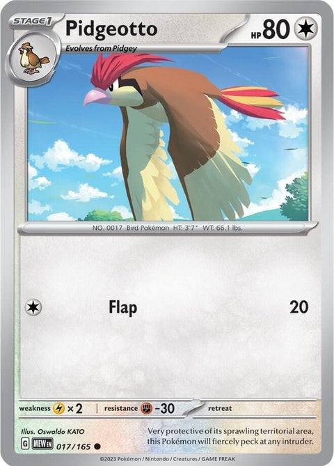 Pokémon Pidgeotto 151 card from the Singles series, featuring detailed illustration of the bird Pokémon.