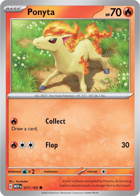 Pokémon Pokémon Ponyta card from the 151 series, featuring vibrant illustration of a fiery horse character.