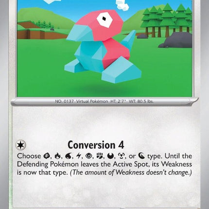 Image of Porygon, a Pokémon singles card from the 151 set, featuring the digital virtual Pokémon with geometric design.