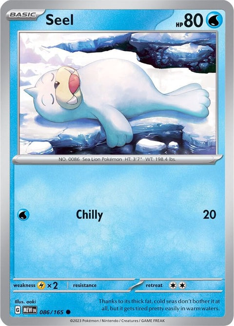 Pokémon Seel single card from the 151 set, featuring detailed illustration of the water-type Pokémon.