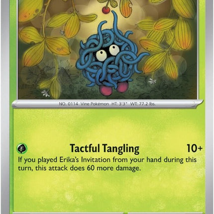 Image of Pokémon Tangela, a green vine-covered creature with red eyes, from the Pokémon Singles collection.