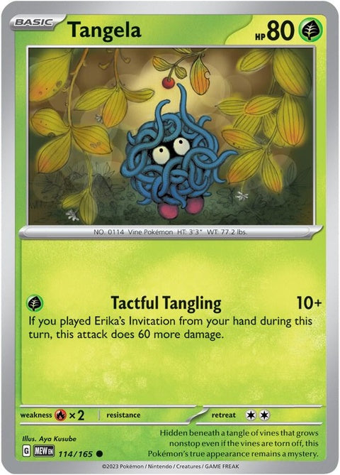 Image of Pokémon Tangela, a green vine-covered creature with red eyes, from the Pokémon Singles collection.