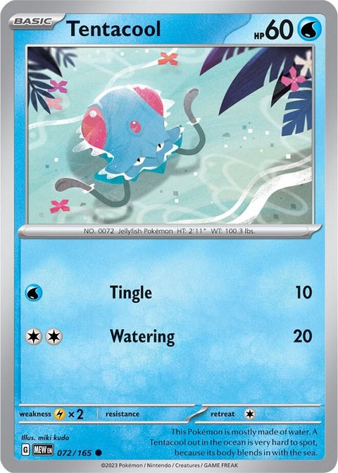 Pokémon Tentacool single card featuring Tentacool with blue body and tentacles, detailed illustration from the Pokémon trading card series.
