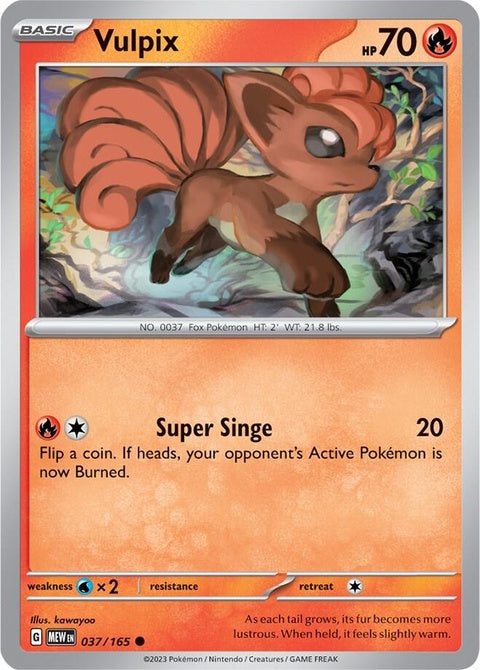 Image of Pokémon Vulpix from the Singles 151 series, featuring its orange fur and multiple tails, on a white background.