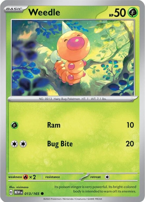 Close-up of a Pokémon Weedle figurine from the Pokémon Singles collection, showing its detailed yellow and brown body.