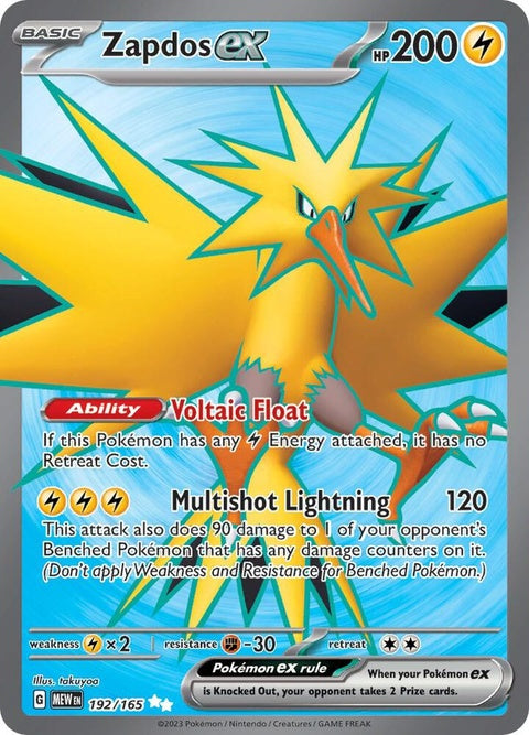 Pokémon Zapdos EX trading card from the Singles series, featuring vibrant artwork of the legendary Electric Flying Pokémon.