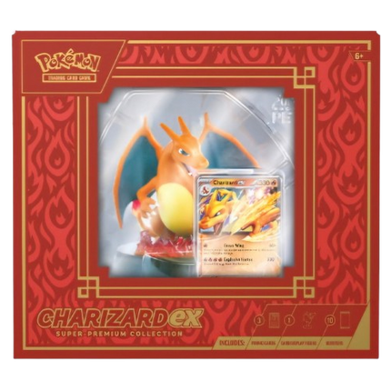Pokémon Charizard EX Super Premium Collection packaging with card and figurine.
