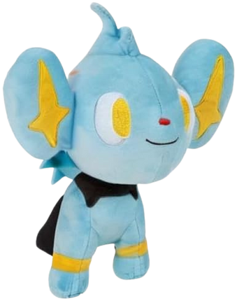 Blue plush toy with yellow accents on a white background