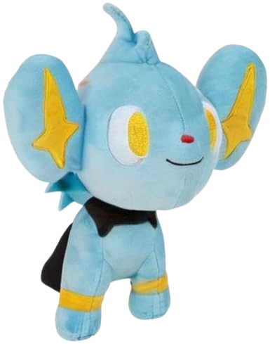 Blue plush toy with yellow accents on a white background