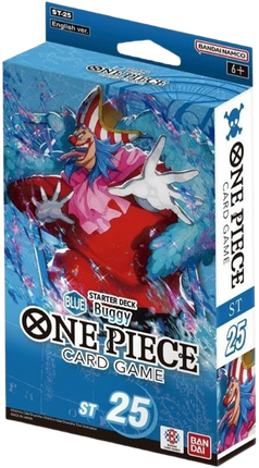 One Piece card game starter deck packaging with character design on blue background