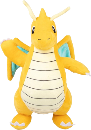 Plush toy of a yellow dragon-like creature on a white background