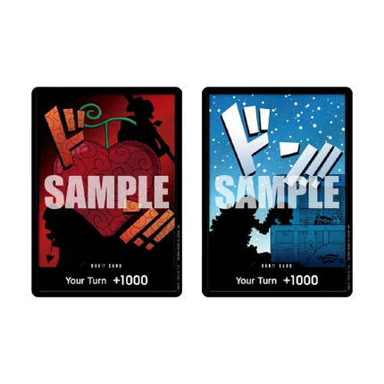 Two sample cards with colorful designs and text on a white background
