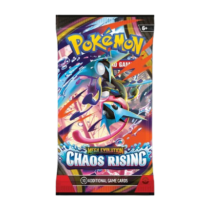 Pokémon Mega Evolution Chaos Rising trading card game pack on a white background