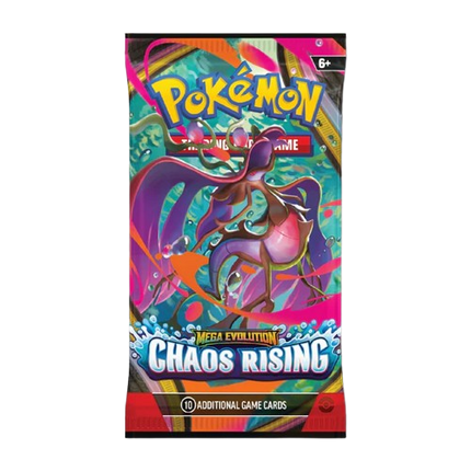 Pokémon Mega Evolution Chaos Rising trading card game pack on a white background