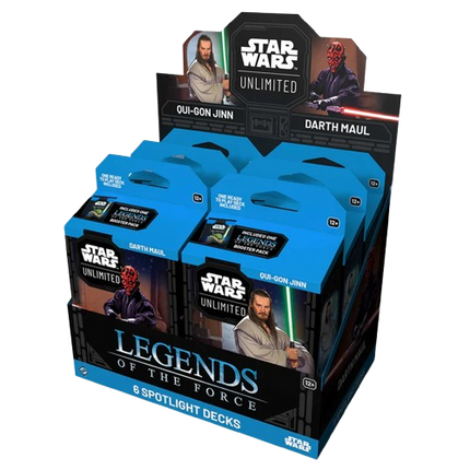 Star Wars Unlimited Legends of the Force trading card game packaging with character images.