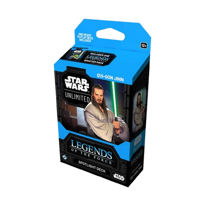 Star Wars Unlimited Legends of the Force Qui-Gon Jinn trading card game box on a white background