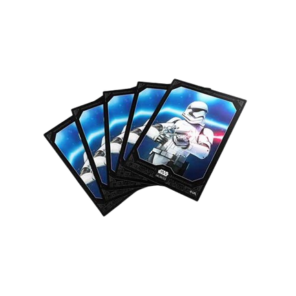 Set of trading cards featuring a stormtrooper character on a white background