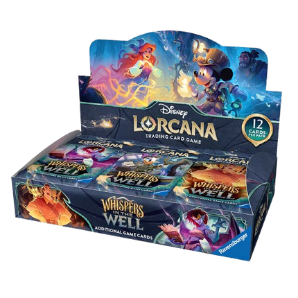 Disney Lorcana trading card game packaging with characters and branding.