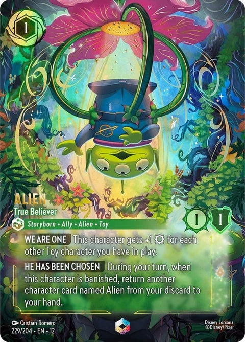 Disney Lorcana Alien - True Believer singles card featuring an alien character in vibrant colors.