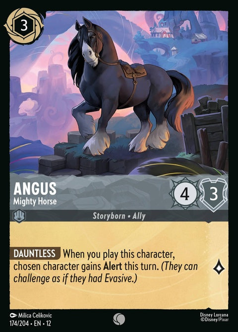 Disney Lorcana Angus Mighty Horse singles card, detailed illustration of a mighty horse from the collectible card game.