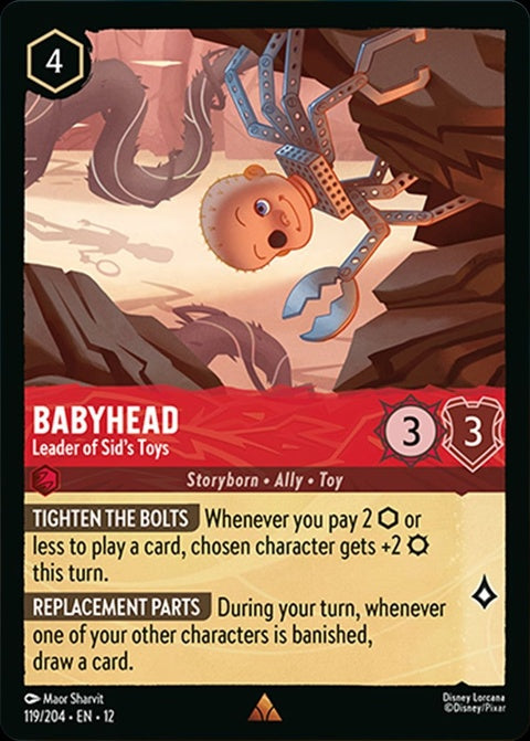 Babyhead Disney Lorcana single card featuring the character Leader of Sid's Toys with vibrant artwork.