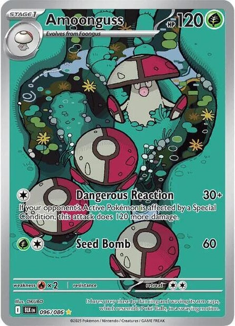 Black Bolt Pokémon and Amoonguss Pokémon singles card, featuring vibrant artwork on a black background.