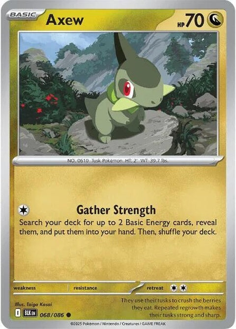 Black Bolt Pokémon card featuring Axew, a single trading card from the Pokémon brand with detailed artwork.