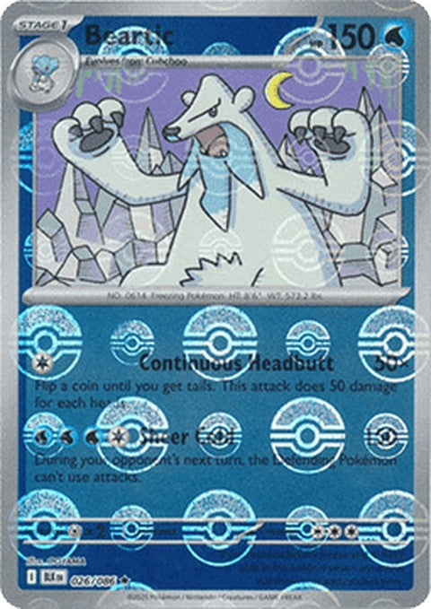 Black Bolt Beartic Pokémon card featuring a Poke Ball pattern, part of the Singles series by Pokémon.