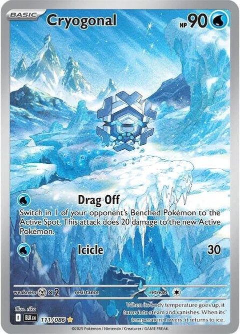 Black Bolt Pokémon card featuring Cryogonal from the Singles set, showcasing the artwork and card details.