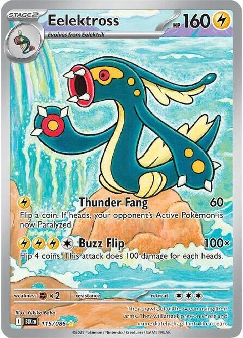 Black Bolt Eelektross Pokémon card, single battle card featuring electric-type Pokémon, with vibrant artwork and detailed details.