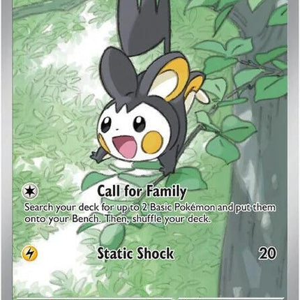 Black Bolt Pokémon Emolga single card, featuring artwork of the Electric/Flying type Pokémon from Pokémon trading card game.