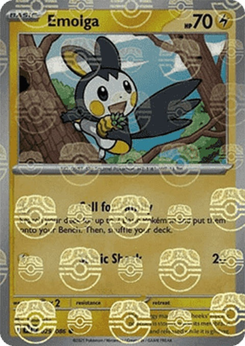 Black Bolt Emolga Pokémon card featuring Master Ball pattern, with vibrant artwork and detailed design.