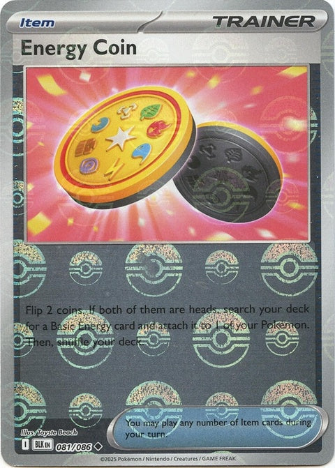 Black Bolt Energy Coin with Poké Ball pattern, Pokémon singles collectible coin featuring black and white design.