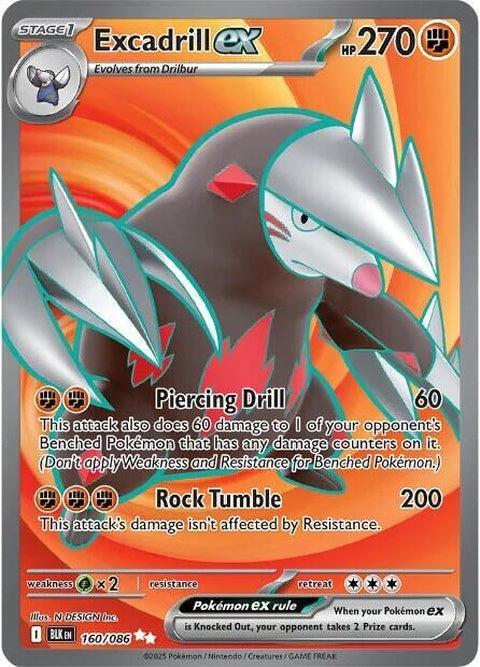 Black Bolt Pokémon card featuring Excadrill Ex, a single card with detailed artwork and vibrant colors.