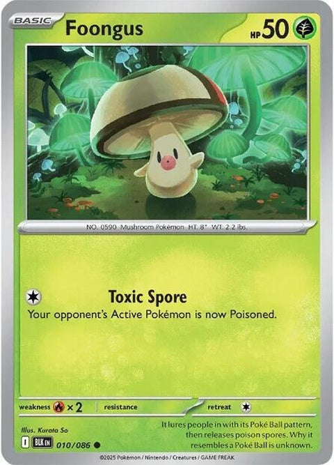 Black Bolt Pokémon card featuring Foongus, a single card from the Pokémon brand with detailed artwork.