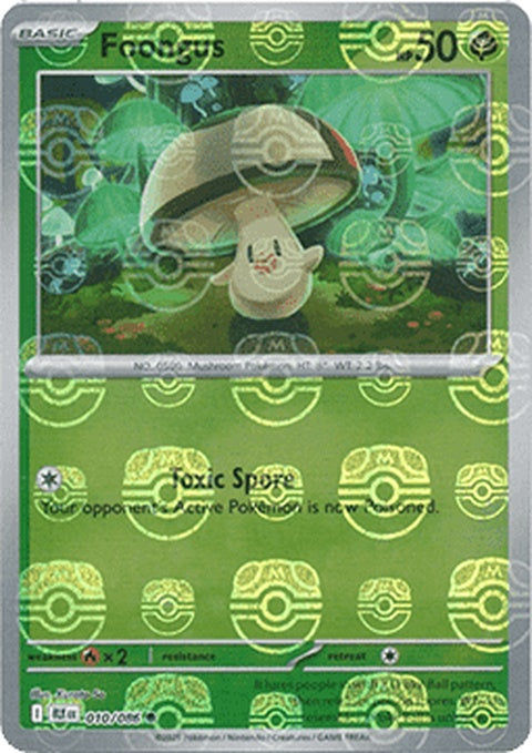 Black Bolt Foongus Pokémon card with Master Ball pattern, featuring a black bolt design and vibrant Pokémon artwork.