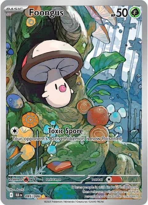 Black Bolt Pokémon card featuring Foongus in a singles format, with vibrant artwork and detailed card design.